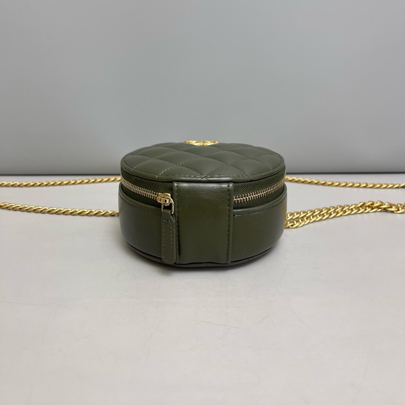 97新❤️Chanel香奈兒 軍綠色全皮菱格金柱圓餅包 芯片-4