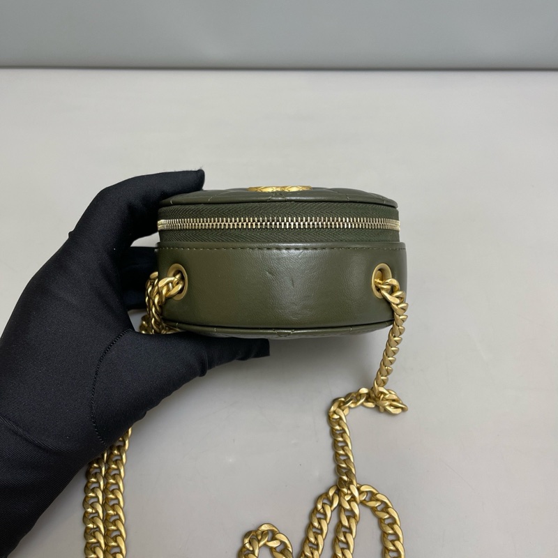 97新❤️Chanel香奈兒 軍綠色全皮菱格金柱圓餅包 芯片-5