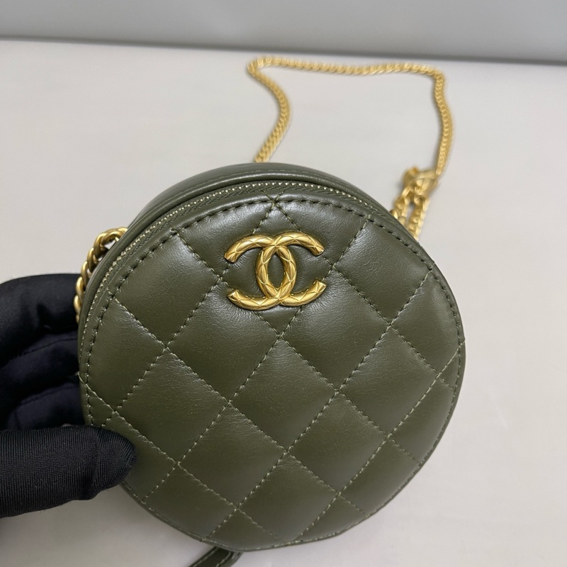 97新❤️Chanel香奈兒 軍綠色全皮菱格金柱圓餅包 芯片-6