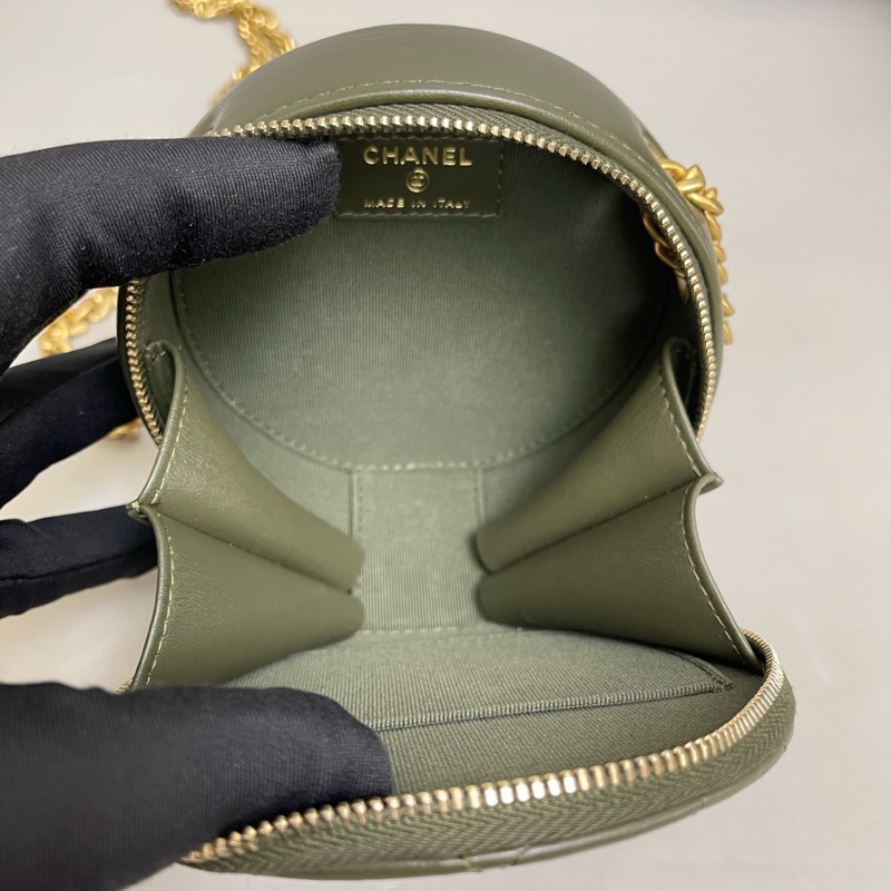 97新❤️Chanel香奈兒 軍綠色全皮菱格金柱圓餅包 芯片-8