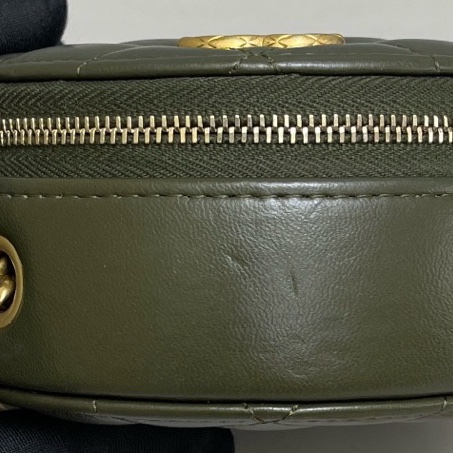 97新❤️Chanel香奈兒 軍綠色全皮菱格金柱圓餅包 芯片-9