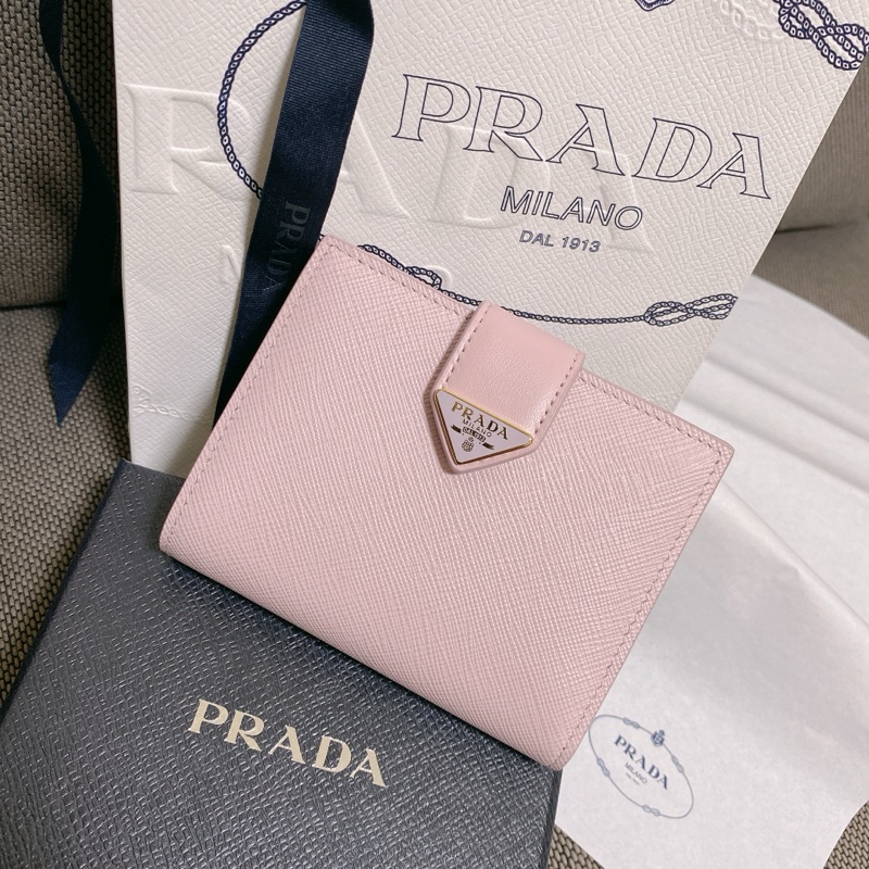 Prada 粉Saffiano皮革短錢包-0