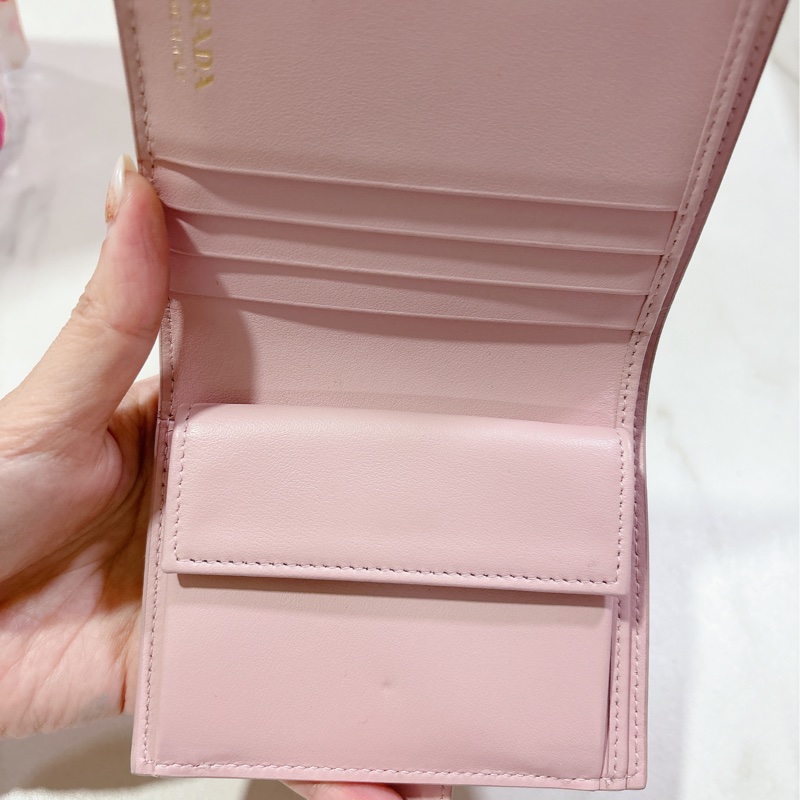 Prada 粉Saffiano皮革短錢包-3