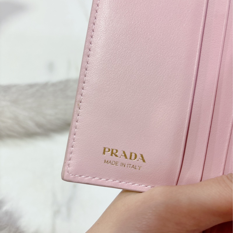 Prada 粉Saffiano皮革短錢包-4