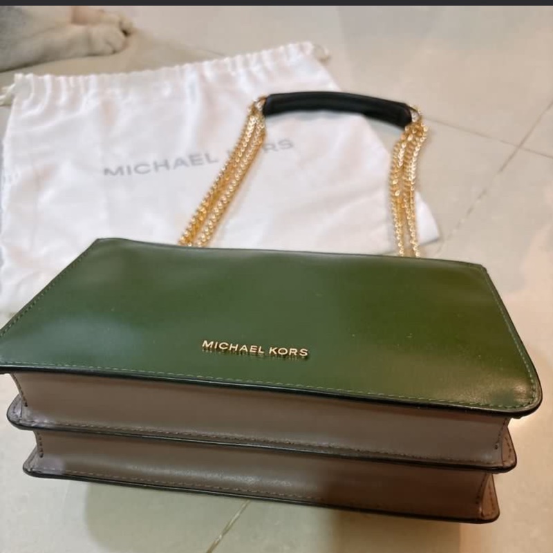 Michael Kors Jade 拚色皮革鏈條 肩背兩用包-11