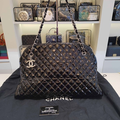 香奈兒 Chanel 黑色大號漆皮保齡球 單肩斜挎包 14開