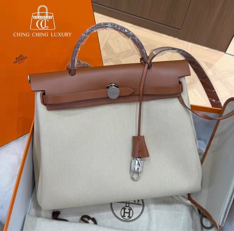 🌈Hermes🧡Herbag 31🧡金棕色拼米色銀扣🌈全新閑置🌟有盒🌟herbag31🌟herbag🌟愛馬仕🌟-0