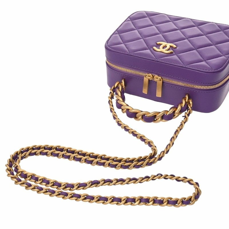 香奈兒 (CHANEL) Matelassé 小號化妝包，紫色，AS3318，女士，A級羊皮，二手，Ginzo-3
