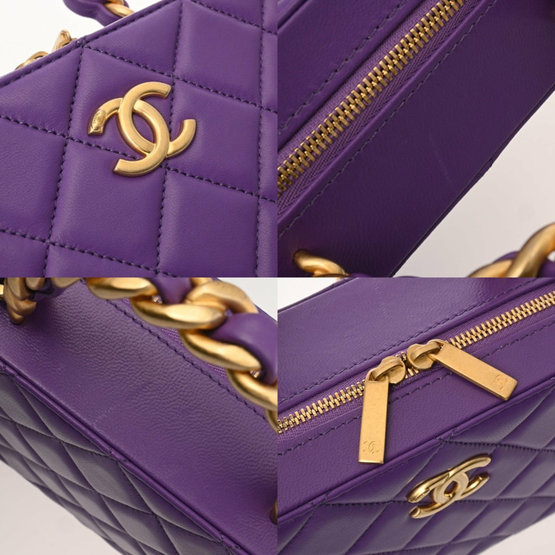 香奈兒 (CHANEL) Matelassé 小號化妝包，紫色，AS3318，女士，A級羊皮，二手，Ginzo-9