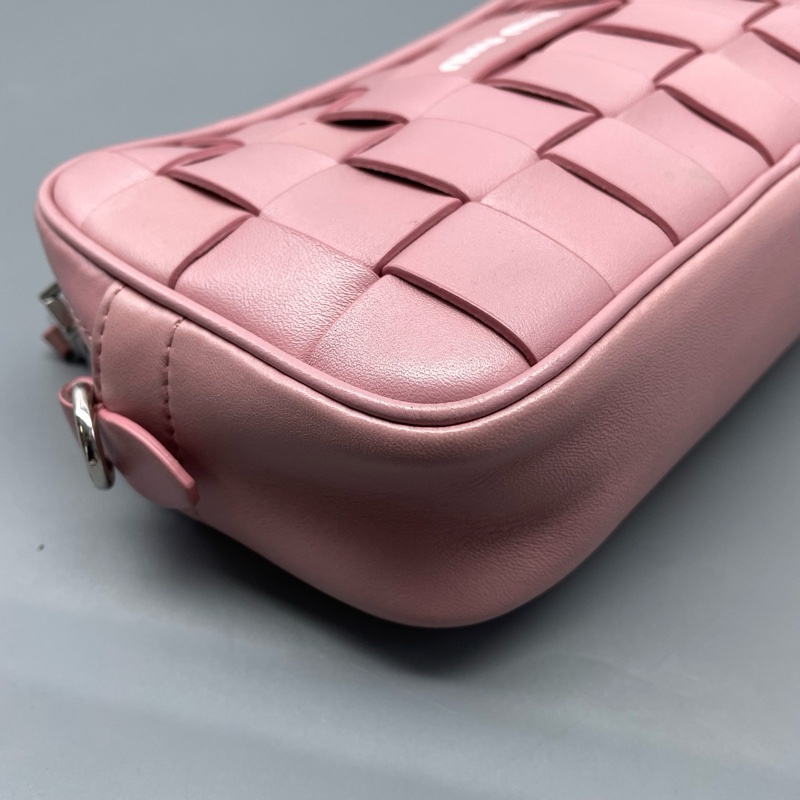 miumiu繆繆編織水晶鏈條包單肩帶粉色/22*11*5cm附件:雙帶-3