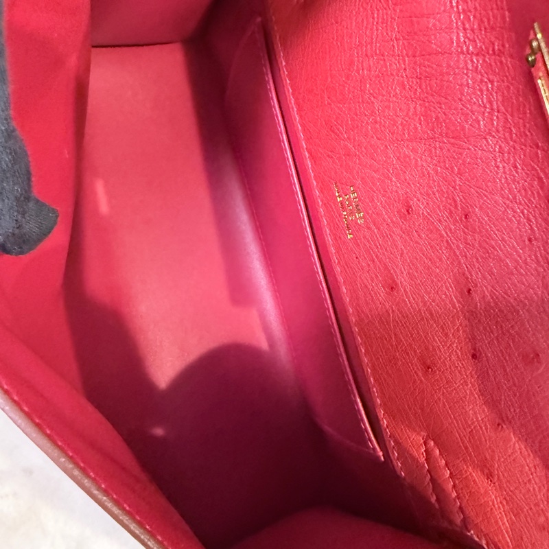 HERMES✨MINI KELLY 一代 鴕鳥皮 53 ROUGE ORANGE 紅色金釦 T刻-7