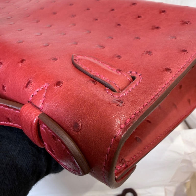 HERMES✨MINI KELLY 一代 鴕鳥皮 53 ROUGE ORANGE 紅色金釦 T刻-16