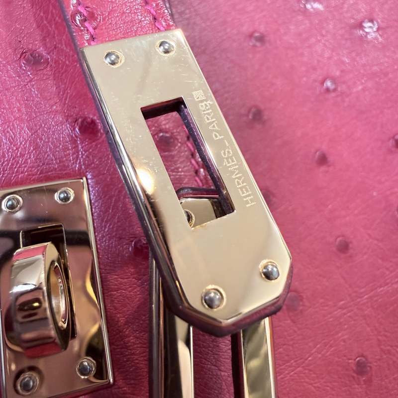 HERMES✨MINI KELLY 一代 鴕鳥皮 53 ROUGE ORANGE 紅色金釦 T刻-24
