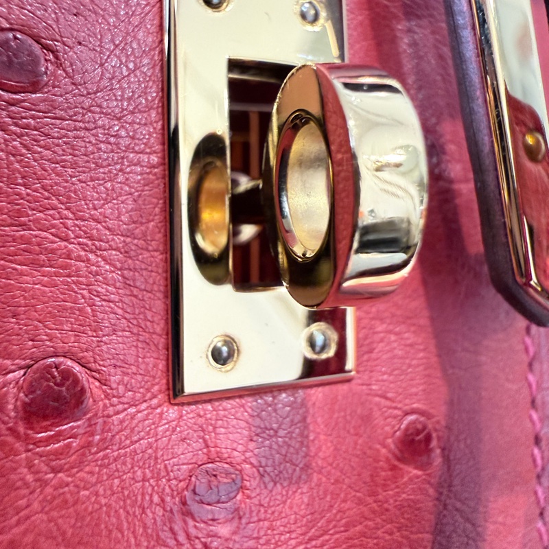 HERMES✨MINI KELLY 一代 鴕鳥皮 53 ROUGE ORANGE 紅色金釦 T刻-26