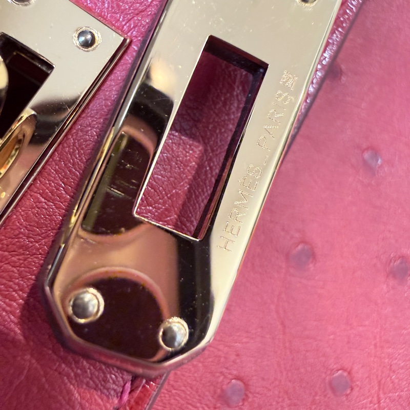 HERMES✨MINI KELLY 一代 鴕鳥皮 53 ROUGE ORANGE 紅色金釦 T刻-27