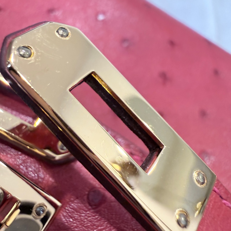 HERMES✨MINI KELLY 一代 鴕鳥皮 53 ROUGE ORANGE 紅色金釦 T刻-28