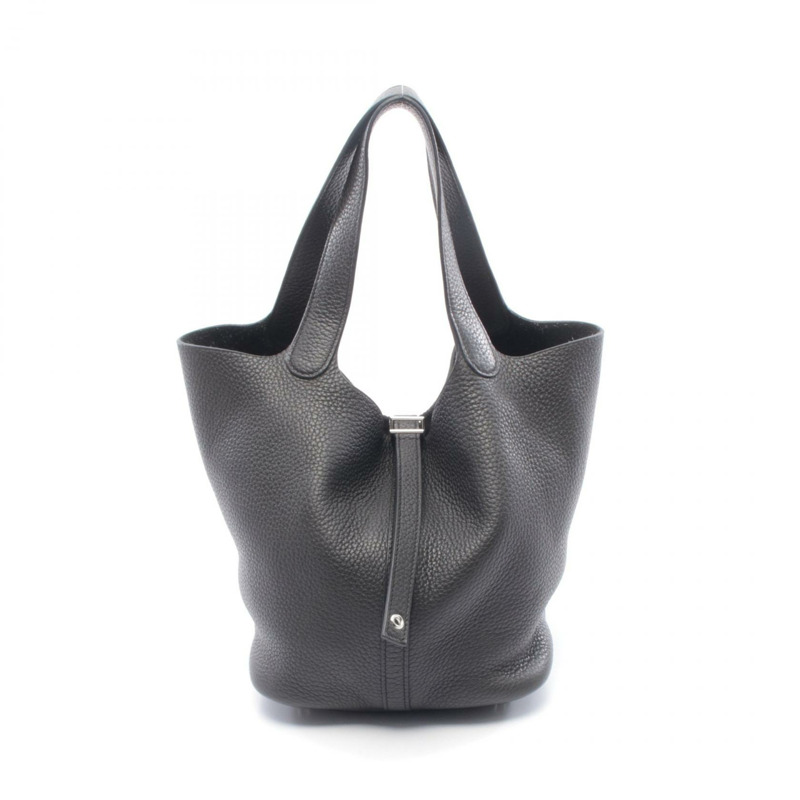 愛馬仕 Picotin Lock MM 托特水桶包，Clemence 皮革，黑色，SHW，二手-0