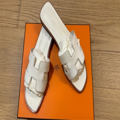 Hermes 白色 Oran涼鞋 有使用痕跡 台灣購入 37.5