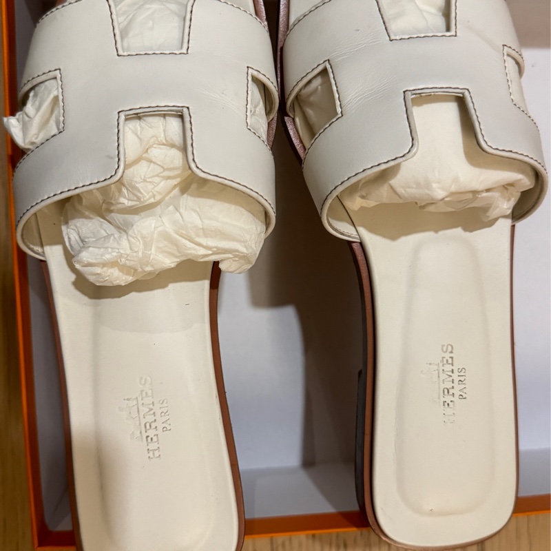 Hermes 白色 Oran涼鞋 有使用痕跡 台灣購入 37.5-2