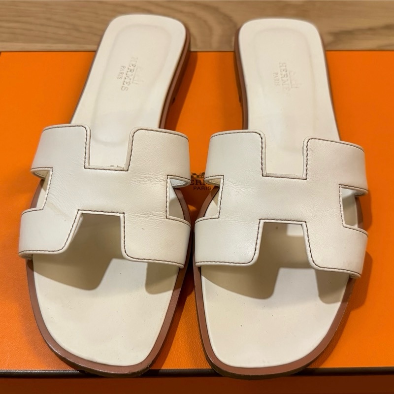 Hermes 白色 Oran涼鞋 有使用痕跡 台灣購入 37.5-5