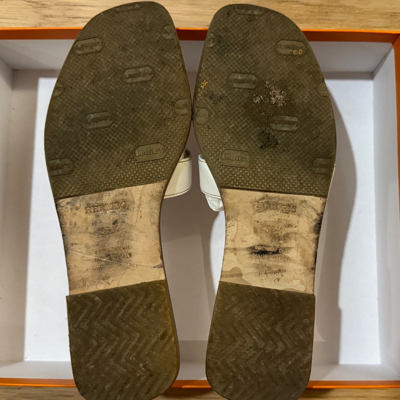 Hermes 白色 Oran涼鞋 有使用痕跡 台灣購入 37.5-13