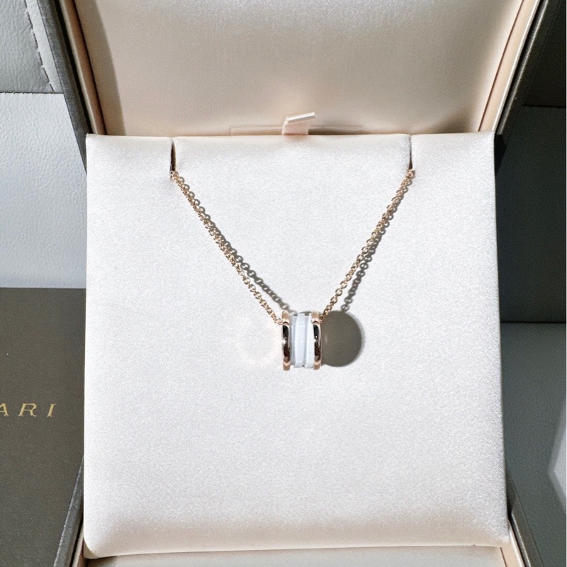 Bvlgari寶格麗 白陶瓷彈簧18k玫瑰金項鍊 三檔️調節扣 經典百搭 男女同款-2