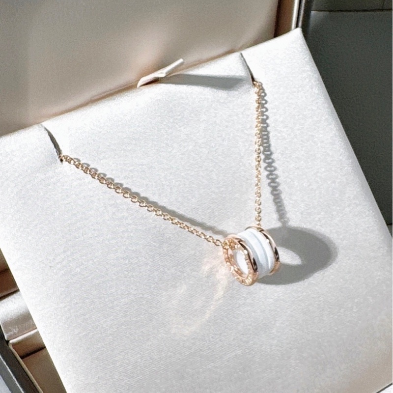 Bvlgari寶格麗 白陶瓷彈簧18k玫瑰金項鍊 三檔️調節扣 經典百搭 男女同款-3