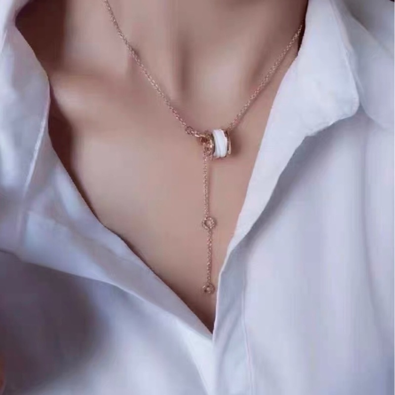 Bvlgari寶格麗 白陶瓷彈簧18k玫瑰金項鍊 三檔️調節扣 經典百搭 男女同款-7