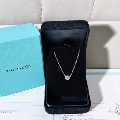 Tiffany蒂芙尼 18K 白金 泡泡鑽單鑽項鍊，0.5 克拉，VVS2/H/3EX，無螢光