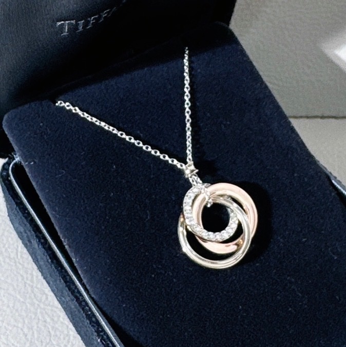 Tiffany 蒂芙尼 1837系列的三色金 ,白金滿鑽項鍊-2