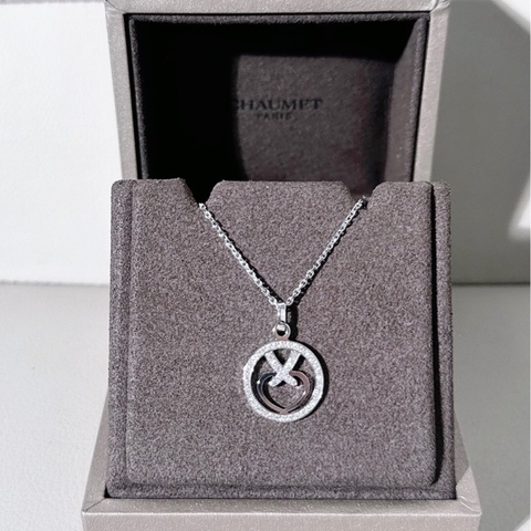 Chaumet尚美 白金滿鑽 交叉愛心項鍊，有盒子