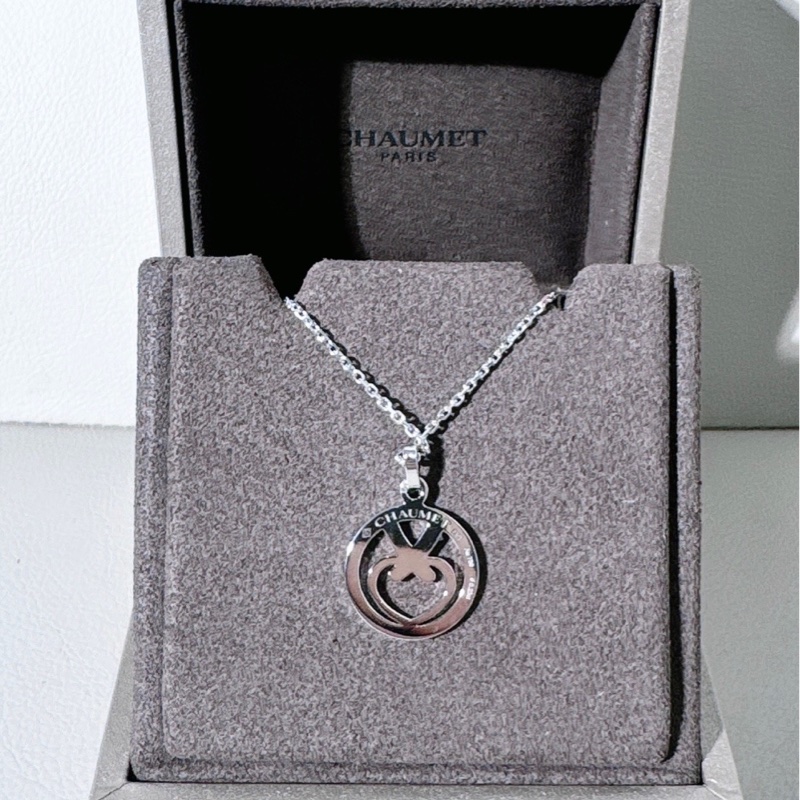 Chaumet尚美 白金滿鑽 交叉愛心項鍊，有盒子-1