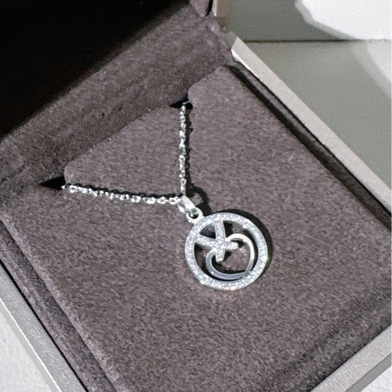 Chaumet尚美 白金滿鑽 交叉愛心項鍊，有盒子-2