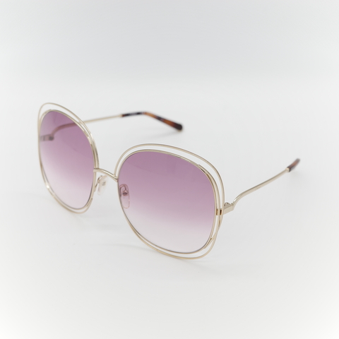Chloé 蔻依 Carlina 金色金屬紫色鏡片 大框圓形太陽眼鏡