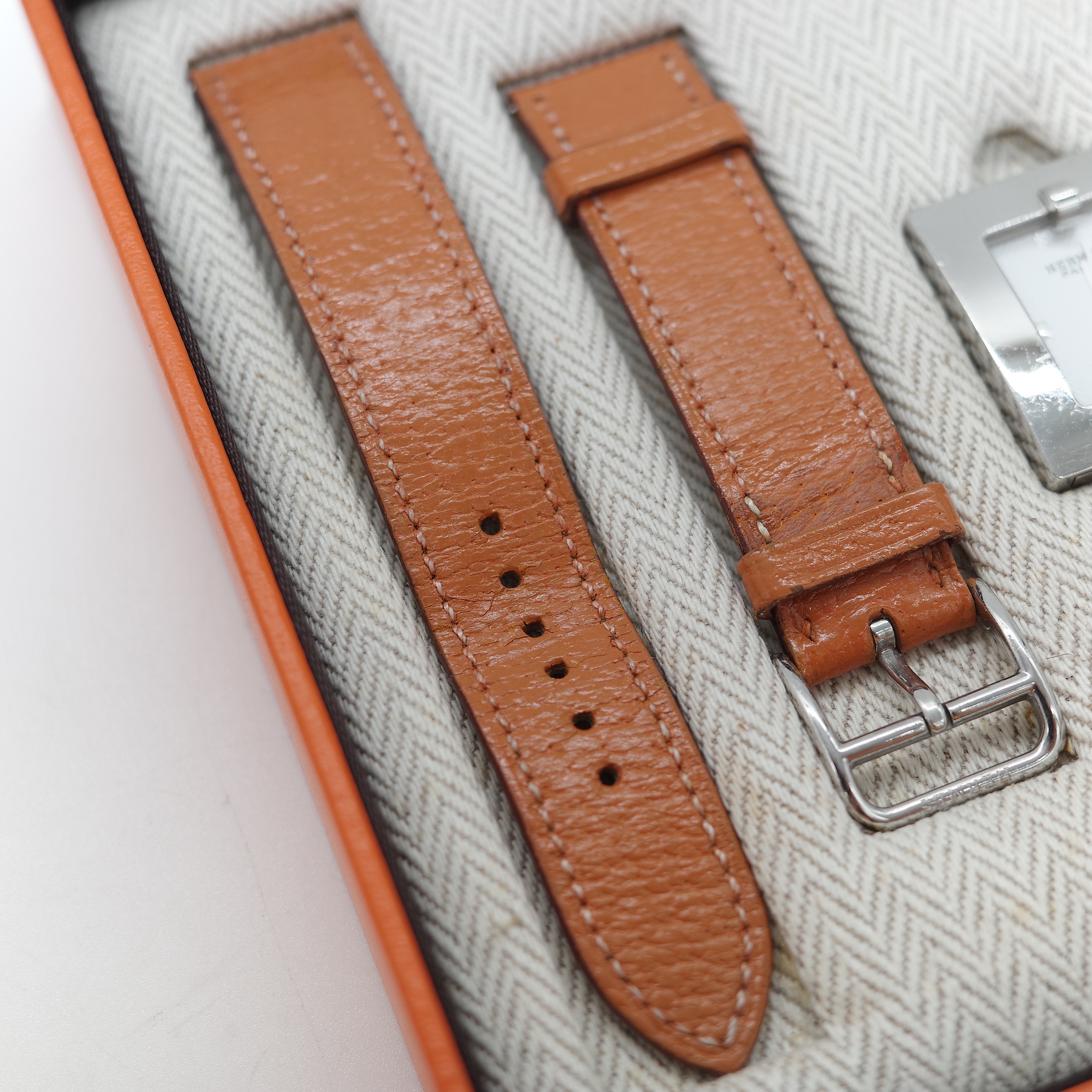 Hermès 愛馬仕 Belt 不鏽鋼錶殼 黑色 棕色 可拆換小牛皮帶腕錶套組-3