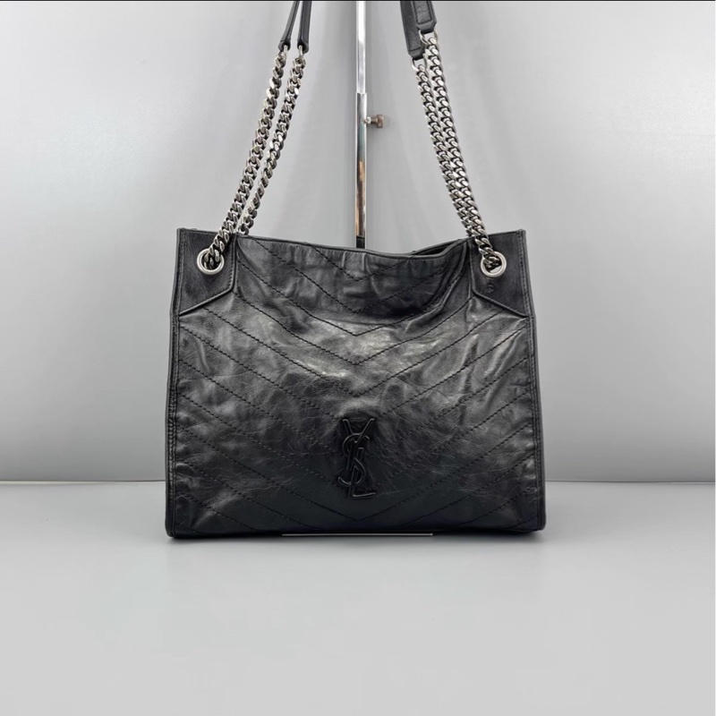絕美最低價😍Ysl聖羅蘭全黑Niki油蠟皮shopping bag托特包肩背包手提包-5