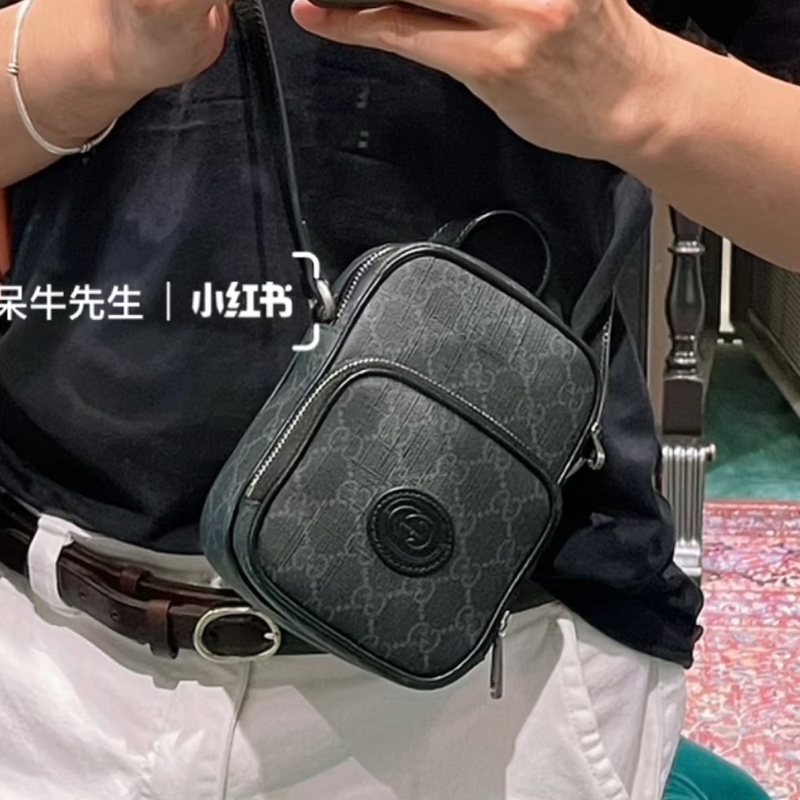 中性款必入🫵99新cp值超高⬆️Gucci古馳全黑老花小包手機包相機包單肩斜挎包-2