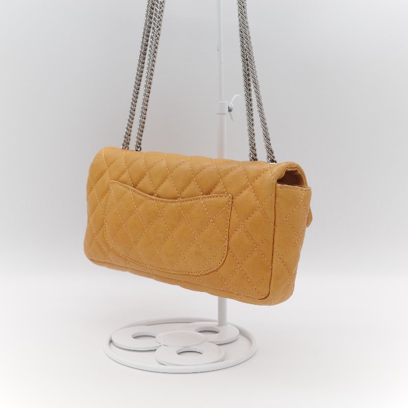 Chanel 香奈兒 Classic Flap CF 25cm 芥末黃 牛皮 銀色鏈條 斜挎包 口蓋包-6