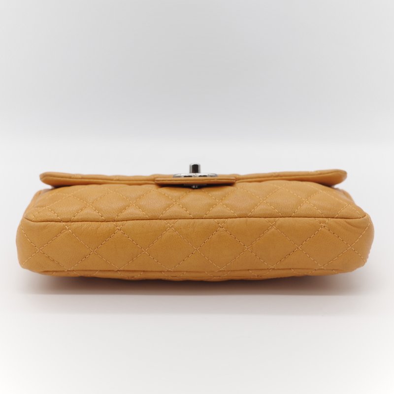 Chanel 香奈兒 Classic Flap CF 25cm 芥末黃 牛皮 銀色鏈條 斜挎包 口蓋包-7