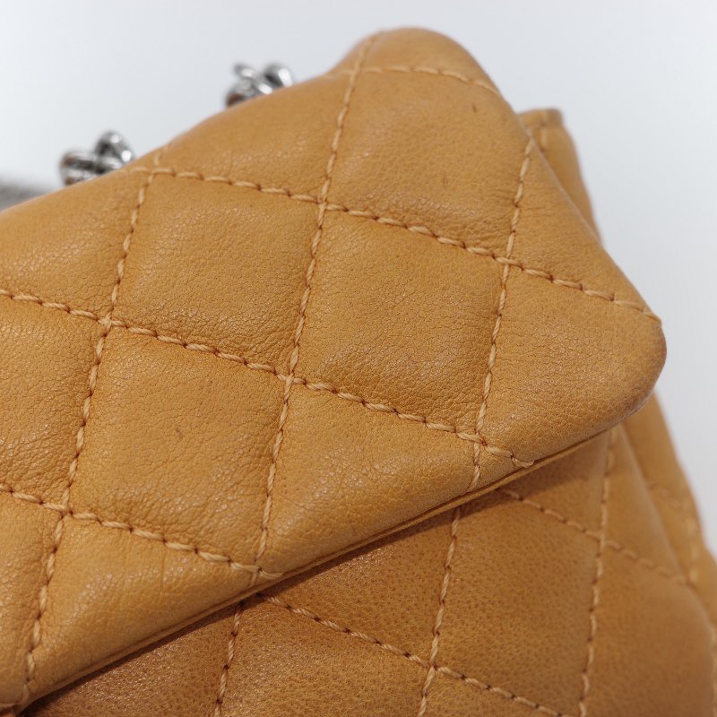 Chanel 香奈兒 Classic Flap CF 25cm 芥末黃 牛皮 銀色鏈條 斜挎包 口蓋包-9