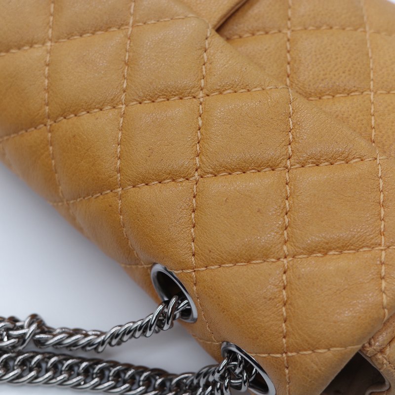 Chanel 香奈兒 Classic Flap CF 25cm 芥末黃 牛皮 銀色鏈條 斜挎包 口蓋包-10