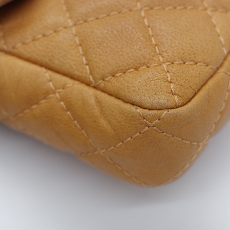 Chanel 香奈兒 Classic Flap CF 25cm 芥末黃 牛皮 銀色鏈條 斜挎包 口蓋包-12