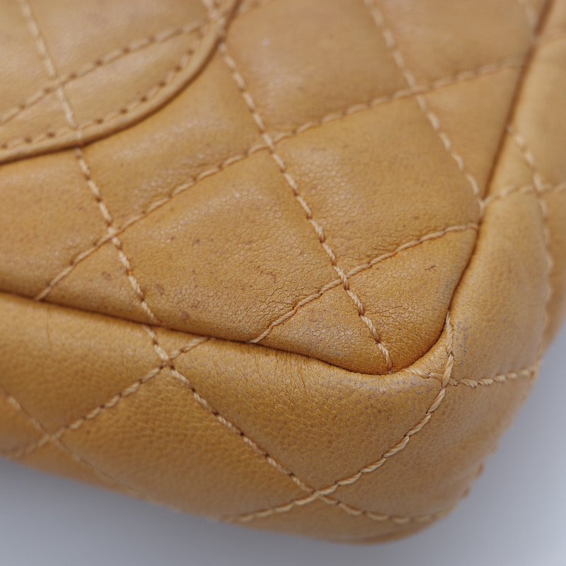 Chanel 香奈兒 Classic Flap CF 25cm 芥末黃 牛皮 銀色鏈條 斜挎包 口蓋包-14