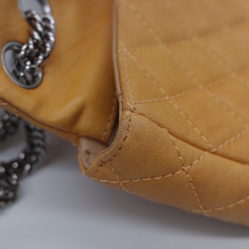 Chanel 香奈兒 Classic Flap CF 25cm 芥末黃 牛皮 銀色鏈條 斜挎包 口蓋包-18