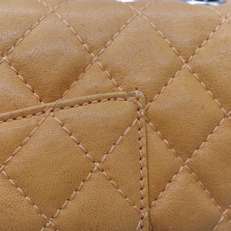 Chanel 香奈兒 Classic Flap CF 25cm 芥末黃 牛皮 銀色鏈條 斜挎包 口蓋包-21