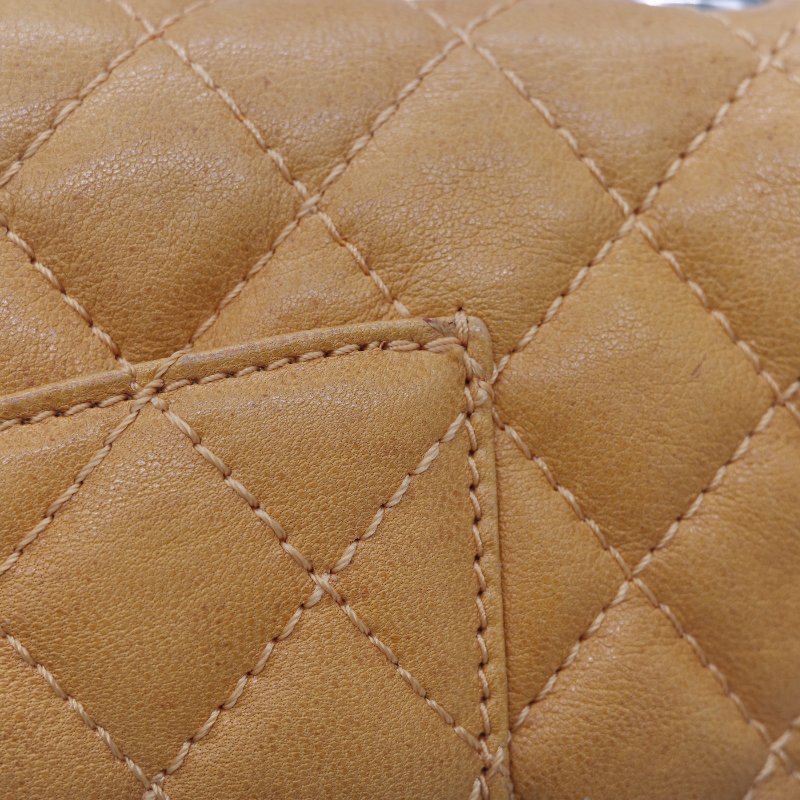 Chanel 香奈兒 Classic Flap CF 25cm 芥末黃 牛皮 銀色鏈條 斜挎包 口蓋包-22