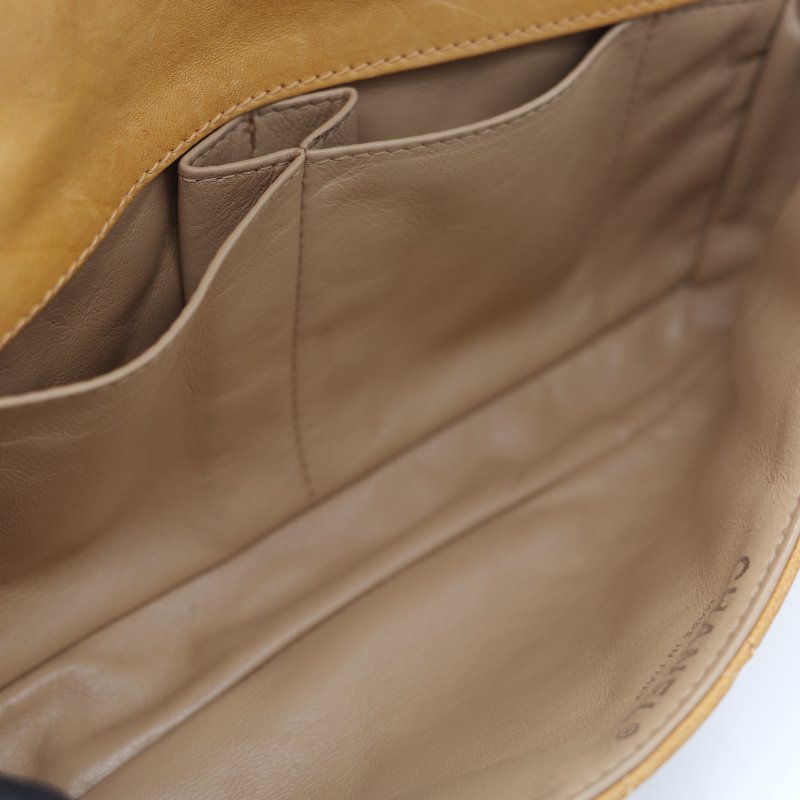 Chanel 香奈兒 Classic Flap CF 25cm 芥末黃 牛皮 銀色鏈條 斜挎包 口蓋包-25