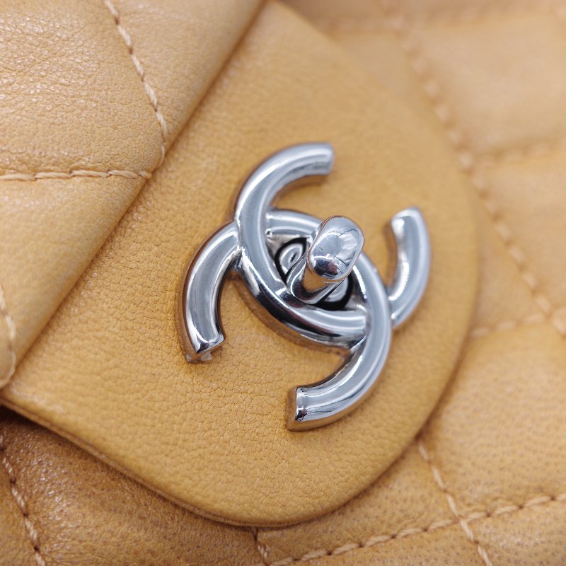 Chanel 香奈兒 Classic Flap CF 25cm 芥末黃 牛皮 銀色鏈條 斜挎包 口蓋包-29