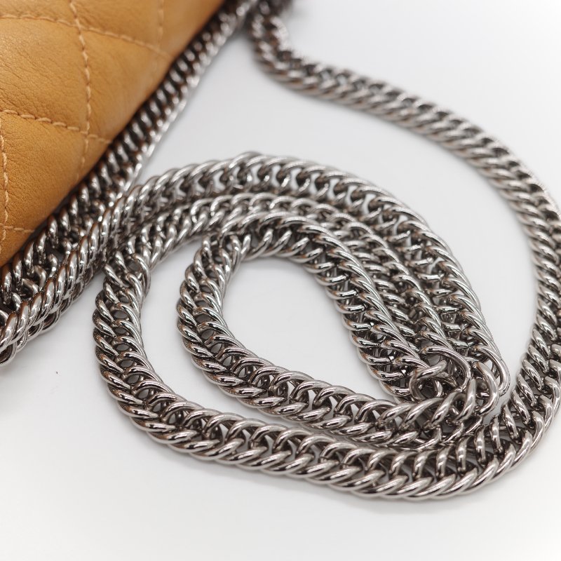 Chanel 香奈兒 Classic Flap CF 25cm 芥末黃 牛皮 銀色鏈條 斜挎包 口蓋包-31