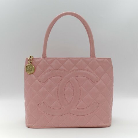 Chanel 香奈兒 希爾頓 櫻花粉 粒面牛皮 金幣包 單肩包 拉鍊 托特包 單肩包